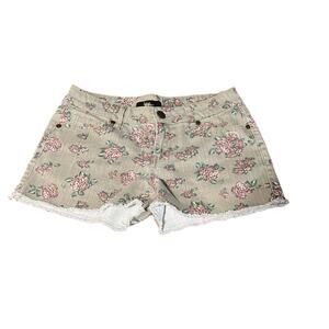Gold Drama Tan Floral Print Stretch Denim Shorts Juniors Size 5